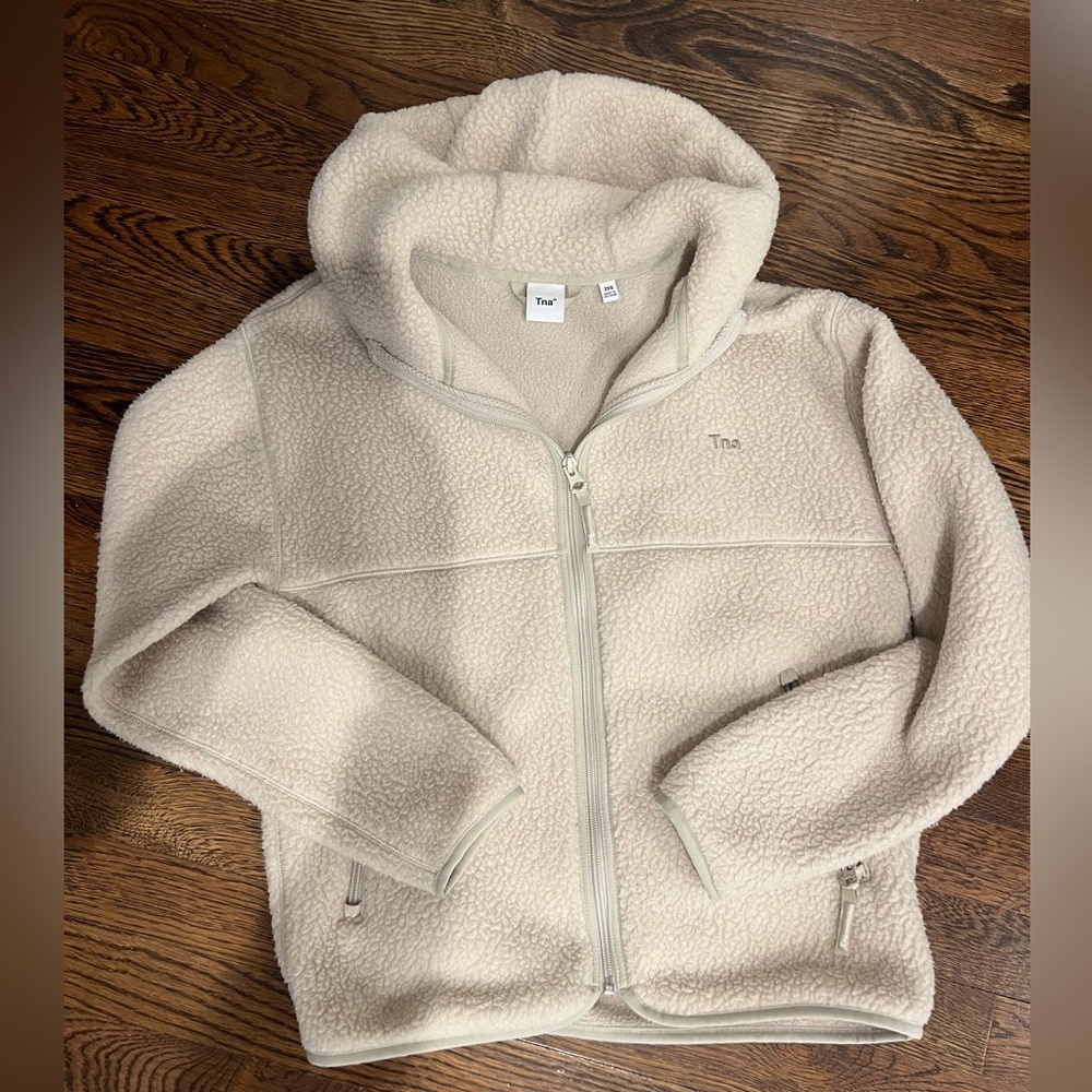 Aritzia TNA Cream Sherpa Zip Hoodie